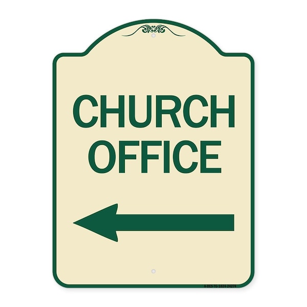 Designer Series Sign Church Office, Tan & Green Heavy-Gauge Aluminum Sign, 24" x 18", TG-1824-24274